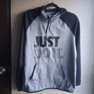 Nike Therma-fit Womens Hoodie Black & Gray Large Just Do It Thumb Holes